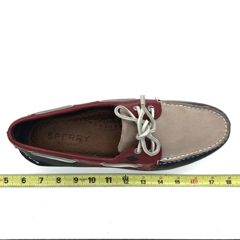 Sperry Top-Sider Men's 10.5M Blue Red Beige Leather Boat Shoes STS14045